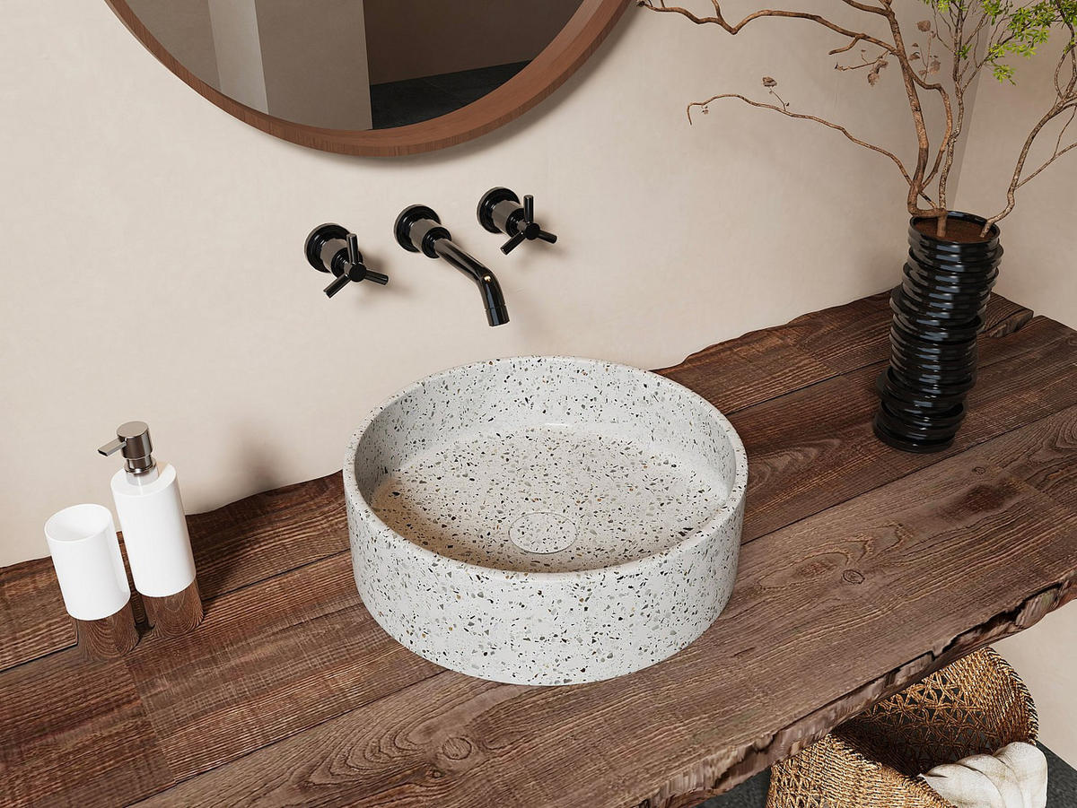 RUNDES Aufsatzwaschbecken aus Terrazzo - Blau - 39 cm - DUKAT - Blau, Stein (39/12/39cm) - Vente-Unique