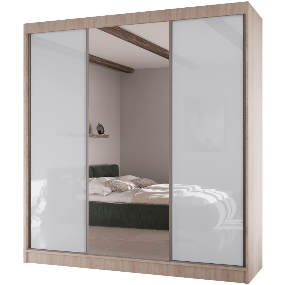 Beautysofa Schwebetürenschrank Sonoma Eiche, Weiß 200x215x61 cm
