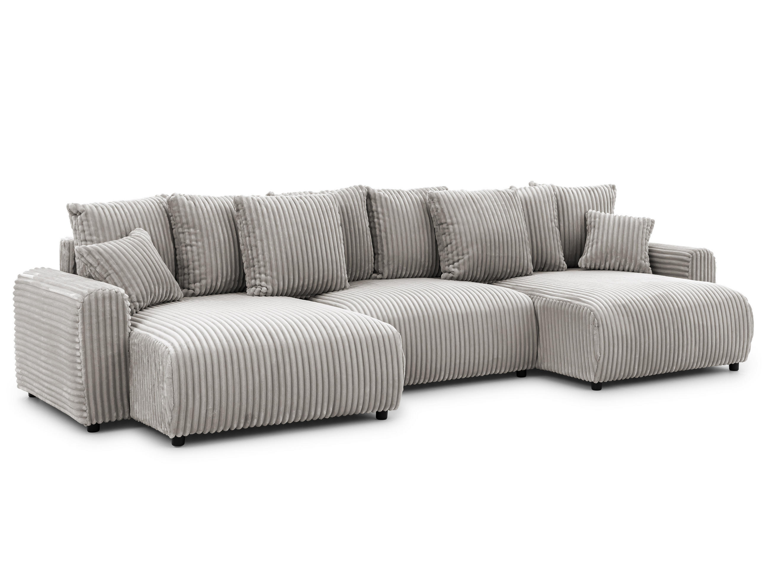 WOHNLANDSCHAFT Calma mit Schlaffunktion und Bettkasten im Bumpy-Design aus weichem Taupe Plüschcord - Taupe/Beige, Holz/Textil (336/88/140cm) - S-Style