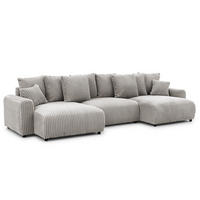 WOHNLANDSCHAFT Calma mit Schlaffunktion und Bettkasten im Bumpy-Design aus weichem Taupe Plüschcord - Taupe/Beige, Holz/Textil (336/88/140cm) - S-Style