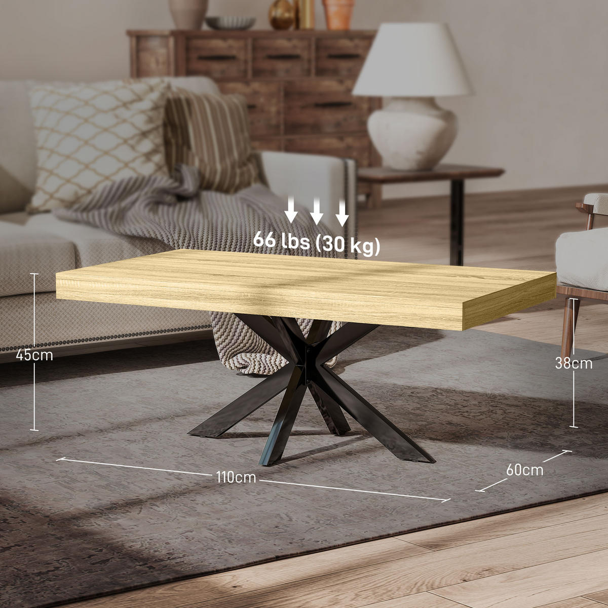 COUCHTISCH DE-15761 industrieller Stil Holzfarbe - Naturfarben, Holzwerkstoff (110/60/45cm) - ComfortXL