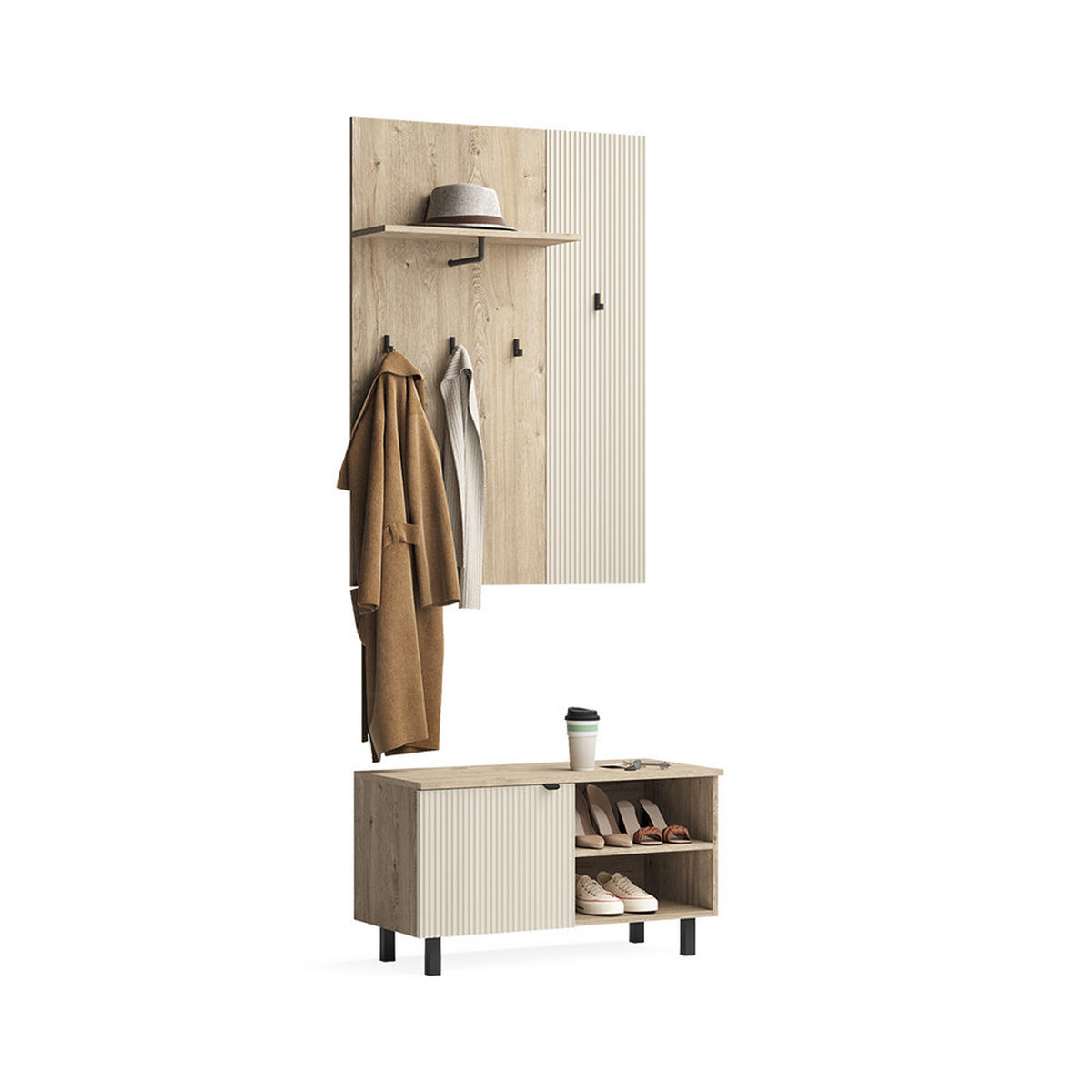 GARDEROBE Puerto, Eiche/Cashmere, 2-er Set - Kaschmir/Eichefarben, Holzwerkstoff (86/48/40cm) - Vicco