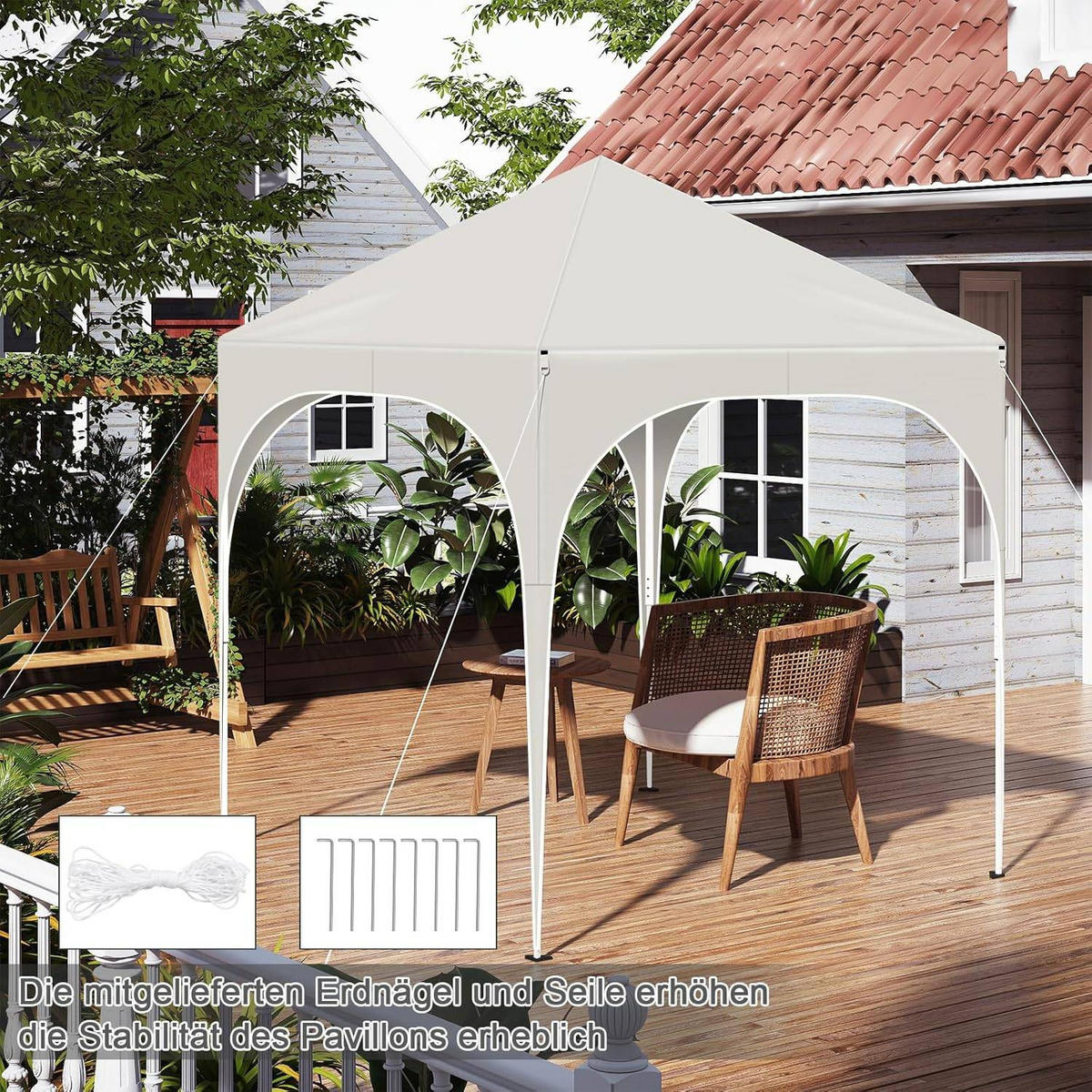 PAVILLON 2x2m mit 4 abnehmbaren Wänden, 3-stufig Höhenverstellbar - Beige, Metall (200/240/200cm) - Woltu