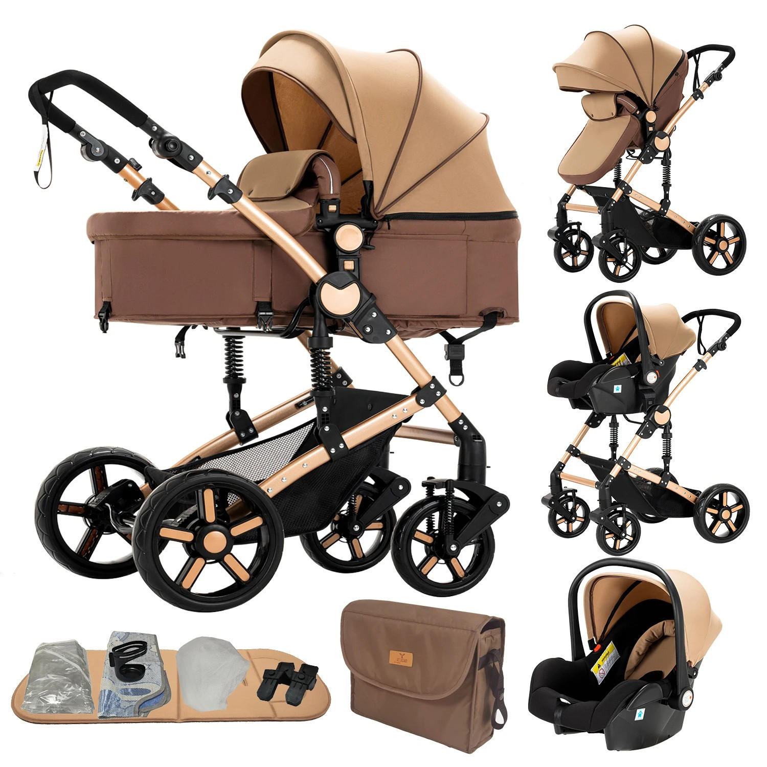 KINDERWAGENSET 3-in-1, B588-Khaki - Hellbraun, Metall (80/60cm) - Kaket