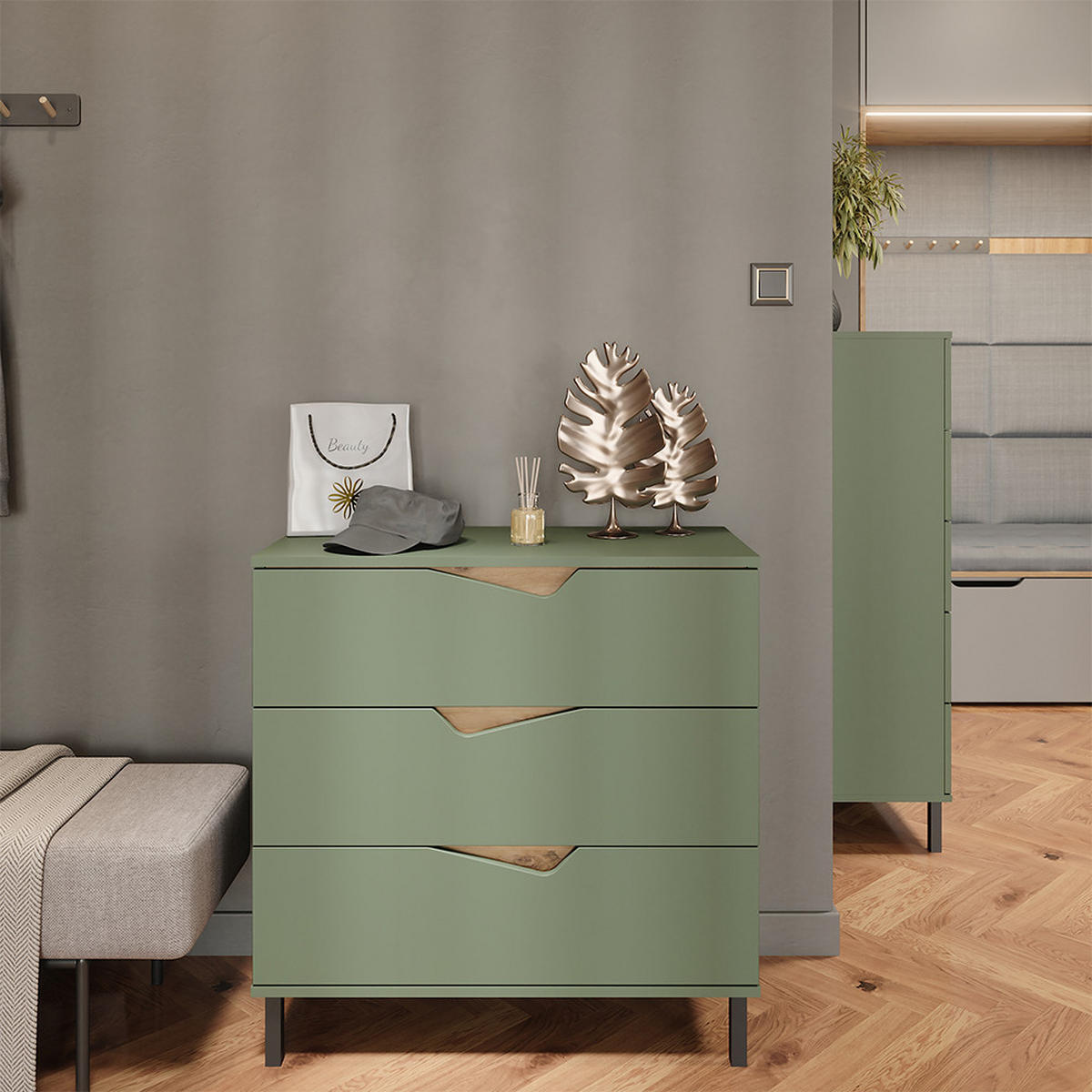 KREDENC Marelle Zelená/umělecká - světle šedá/zelená barva, kompozitní dřevo (80/81.2/38cm) - Vicco