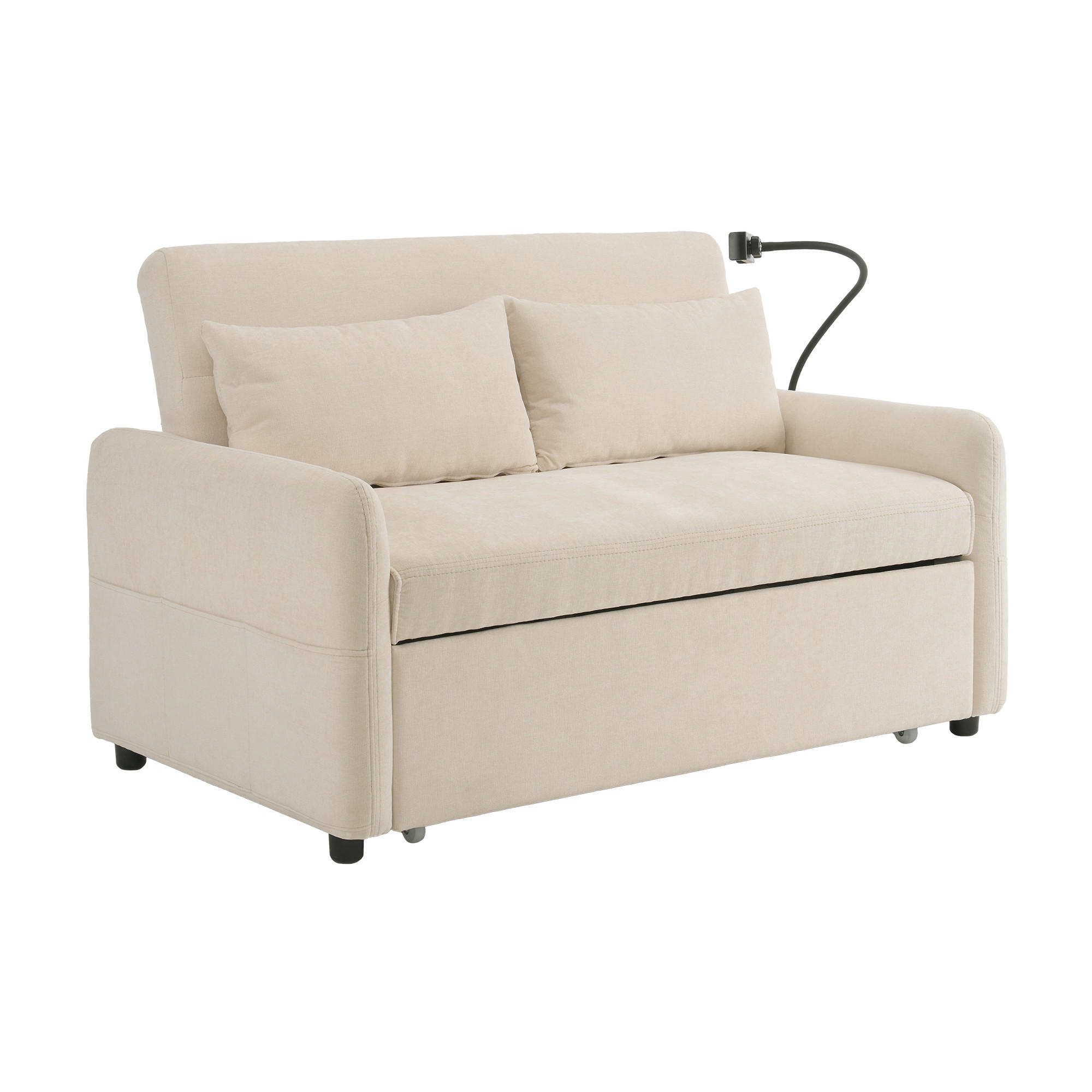 DOPPELSCHLAFSOFA 129x76x81 mit Rollen, USB, Chenille, beige - Beige, Textil (76/81/129cm) - Luhomfu