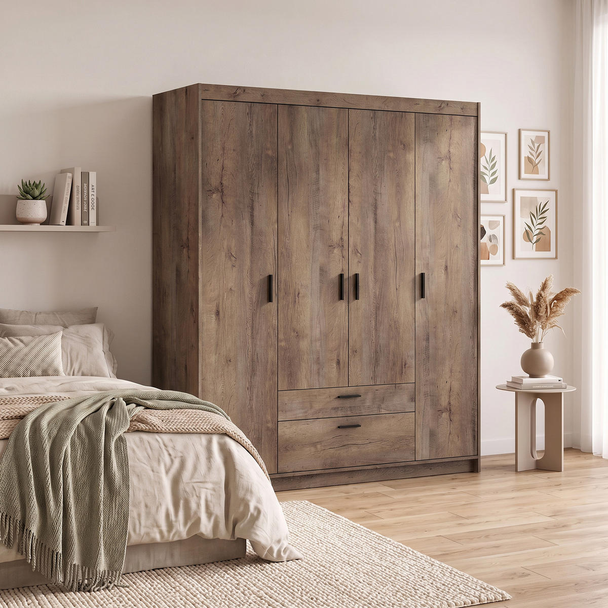 DREHTÜRENSCHRANK Elena mit 4 Türen und 2 Schubladen, ohne Spiegel Eiche Lefkas - Eichefarben, Holzwerkstoff (176/190/53cm) - Beautysofa