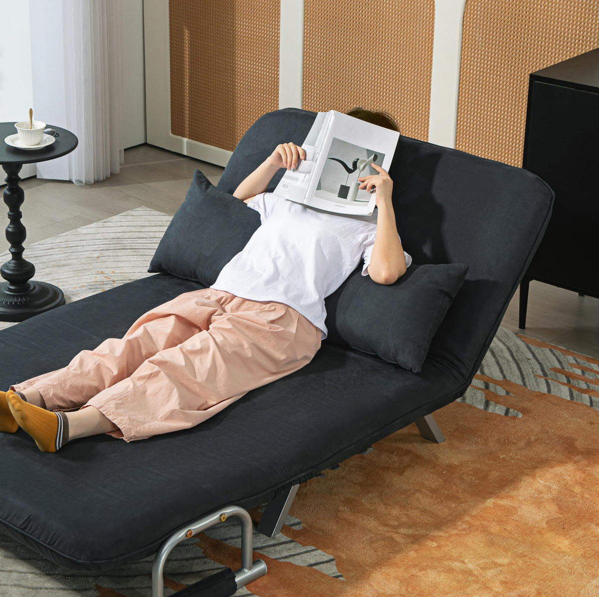SCHLAFSOFA mit Metallgestell, verstellbarer Rückenlehne 111/80/78 cm Schwarz - Schwarz, Metall (80/78/111cm) - Redom