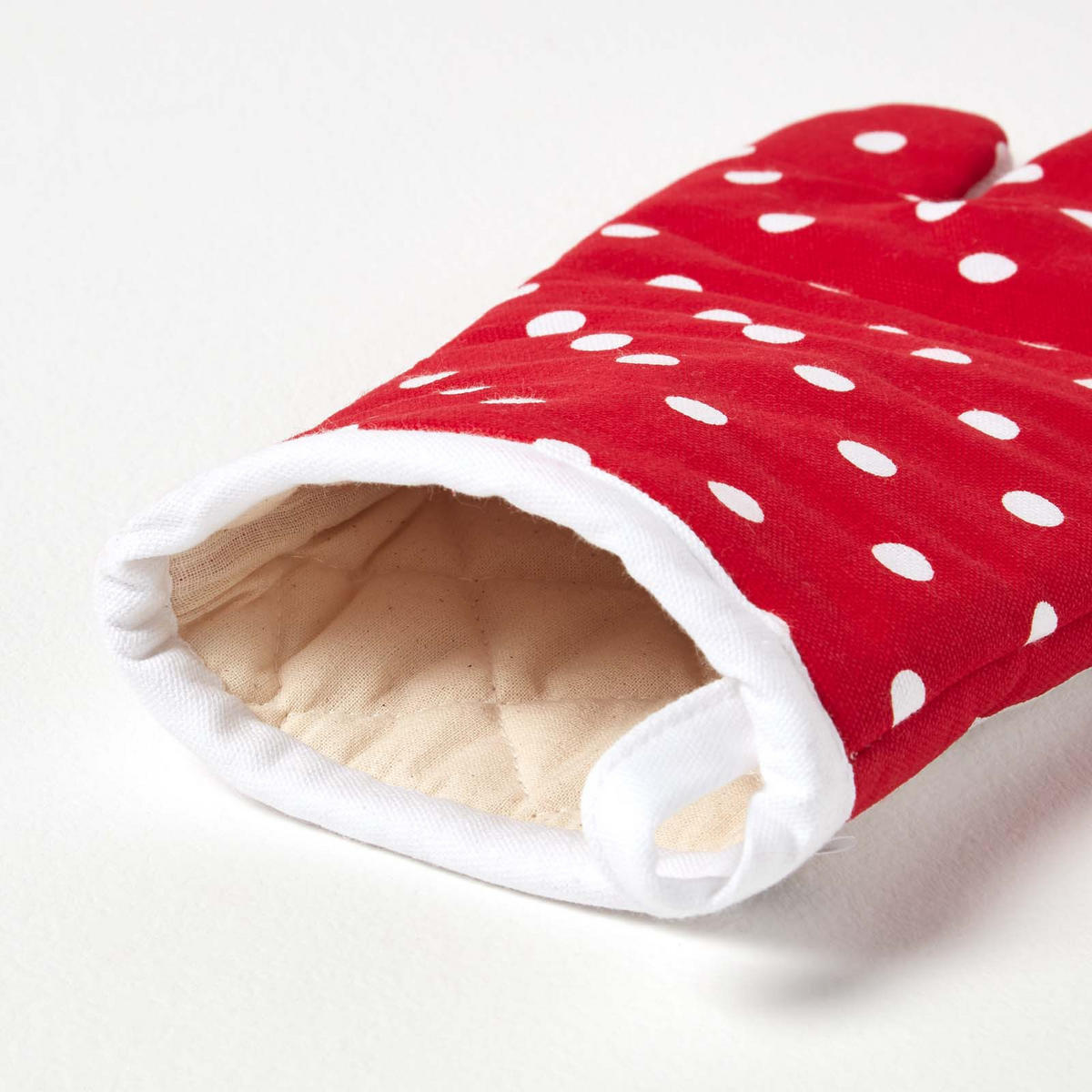 OFENHANDSCHUH Polka Dots 18/32 cm, Baumwolle wattiert - Rot, Textil (18/32cm) - Homescapes