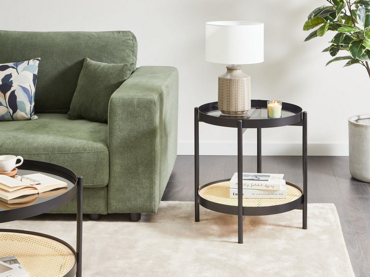 BEISTELLTISCH Schwarz/Heller Holzfarbton Reno - Hellbraun/Schwarz, Metall (50/50/55cm) - Beliani