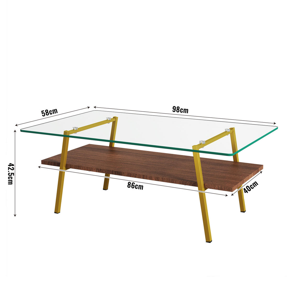 COUCHTISCH Glas Metall Gold Braun 98 cm - Braun, Glas (58/98/42.5cm) - Kaket