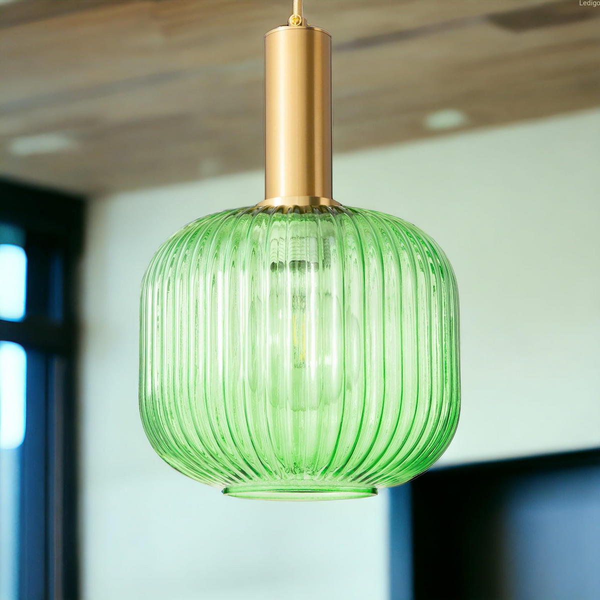 PENDELLEUCHTE Paris - Goldfarben/Grün, Glas/Metall (17/17/125cm) - kiki design