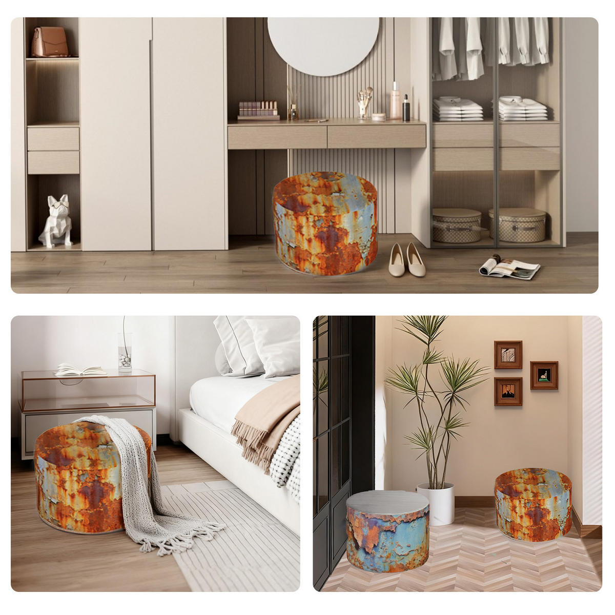 HOCKER Blau-Braun - Blau/Braun, Textil (60/40/48cm) - Vercart