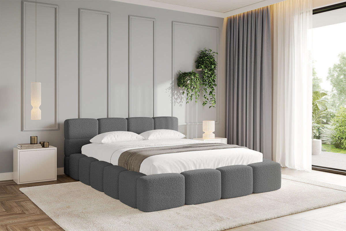 POLSTERBETT mit Bettkasten und Lattenrost, Bett mit Matratze H3/H4, Kopfteil, Boxbett, Doppelbett mit Stauraum - NATA-v1 160x200 Grau - Grau, Holzwerkstoff/Textil (160/200cm) - ALTDECOR