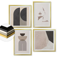 WANDBILDER 4er Set - 50x50 cm & 40x60 cm Goldrahmen - Abstrakte weiß-braune Muster - Goldfarben, Kunststoff (50/50cm) - ArtPrintCave