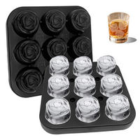EISWÜRFELFORM Silikon Rosen-Design mit Deckel BPA-frei wiederverwendbar Schwarz - Schwarz, Kunststoff (12.5/3.5/12.5cm)