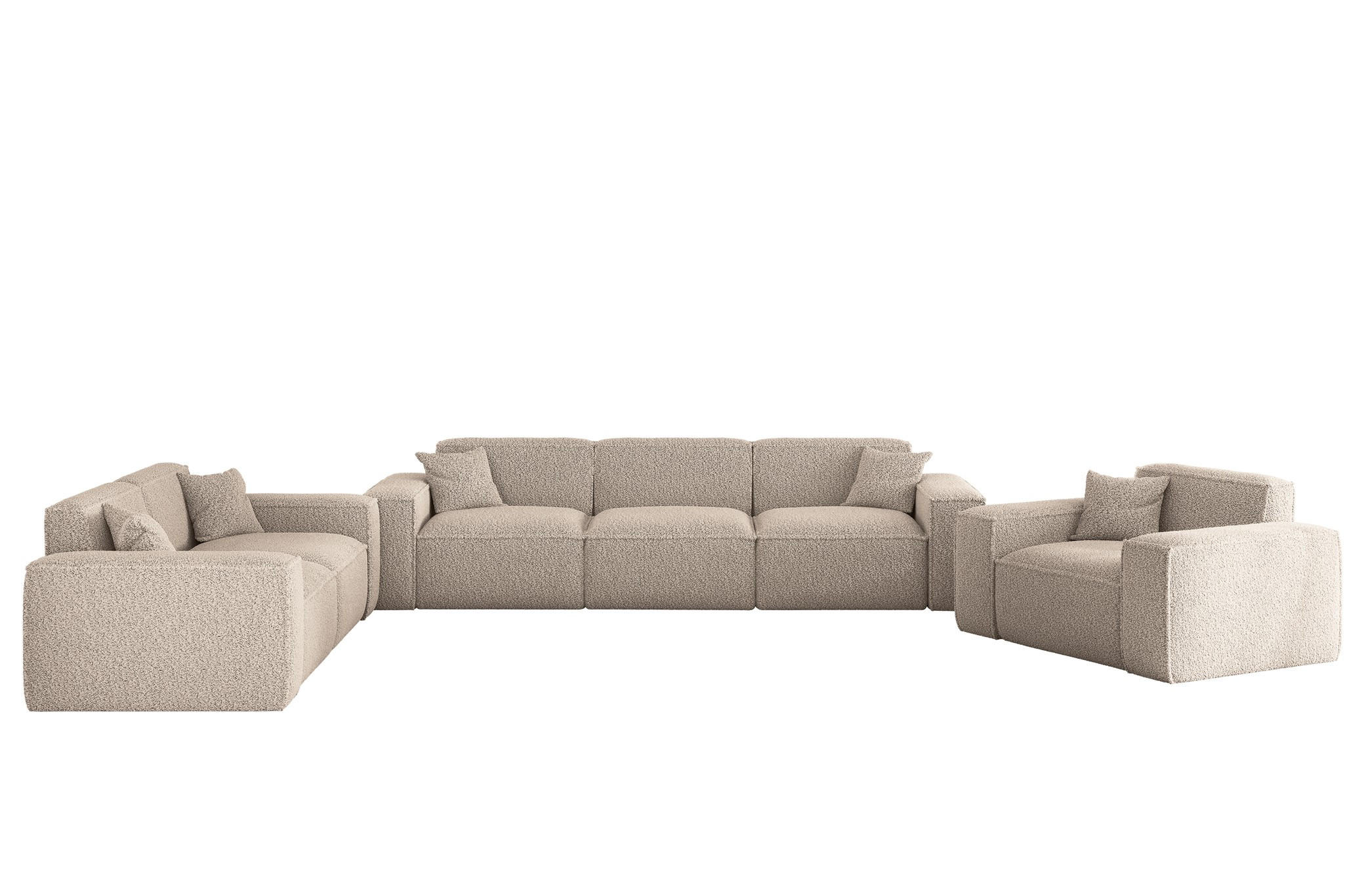 SOFASET Celes Premium 3-2-1 In Sven - Hellbraun, Holzwerkstoff/Textil (218/73/90cm) - Fun Möbel