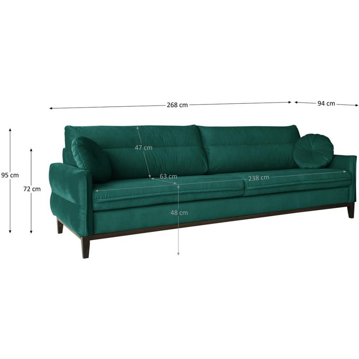 SOFA 3-SITZER Belweder Velours dunkelgrün - Wengefarben/Dunkelgrün, Holz/Textil (268/95/94cm) - Beautysofa