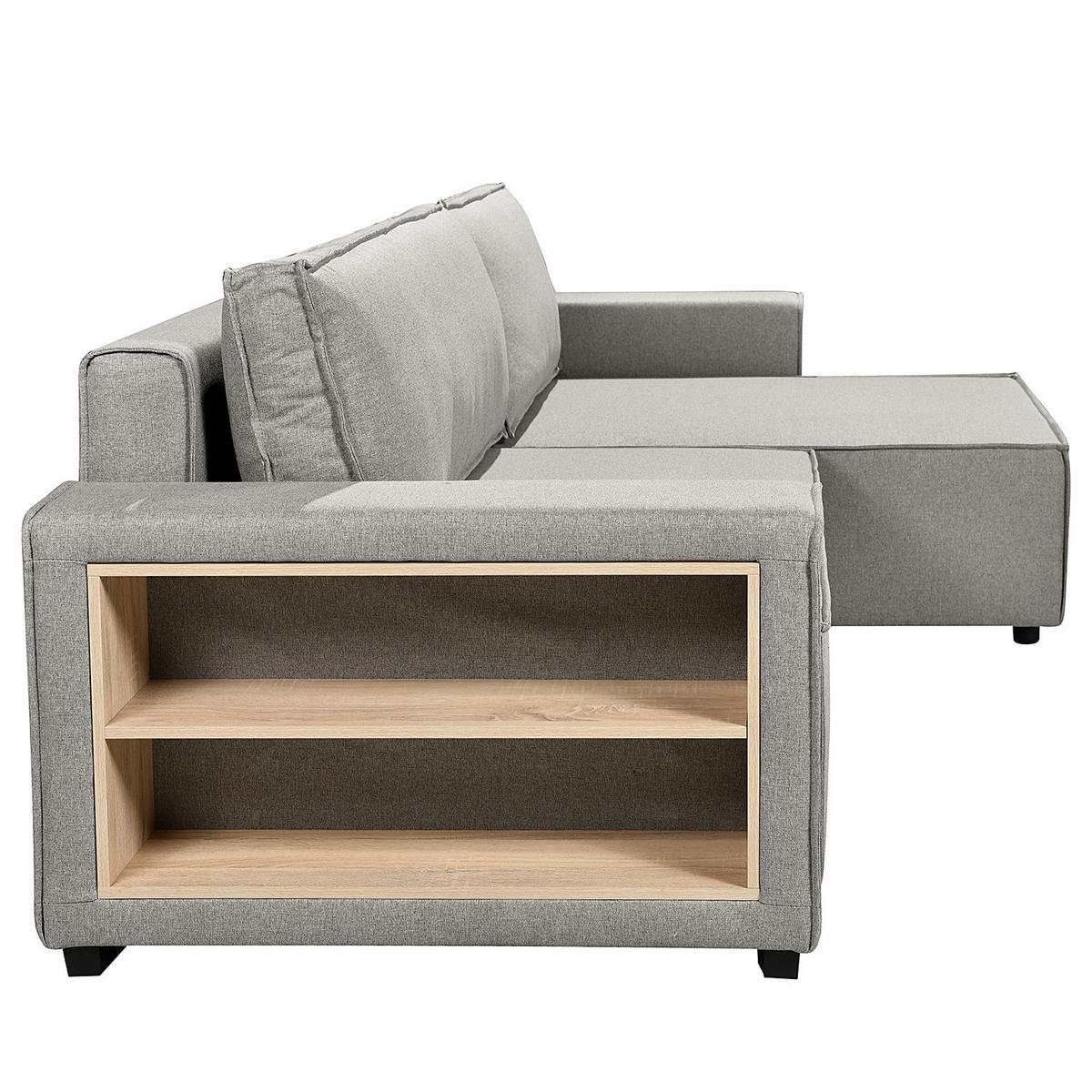 ECKSOFA mit Schlaffunktion - Flachgewebe - Schwarz/Grau, Kunststoff/Textil (284/155cm) - home24