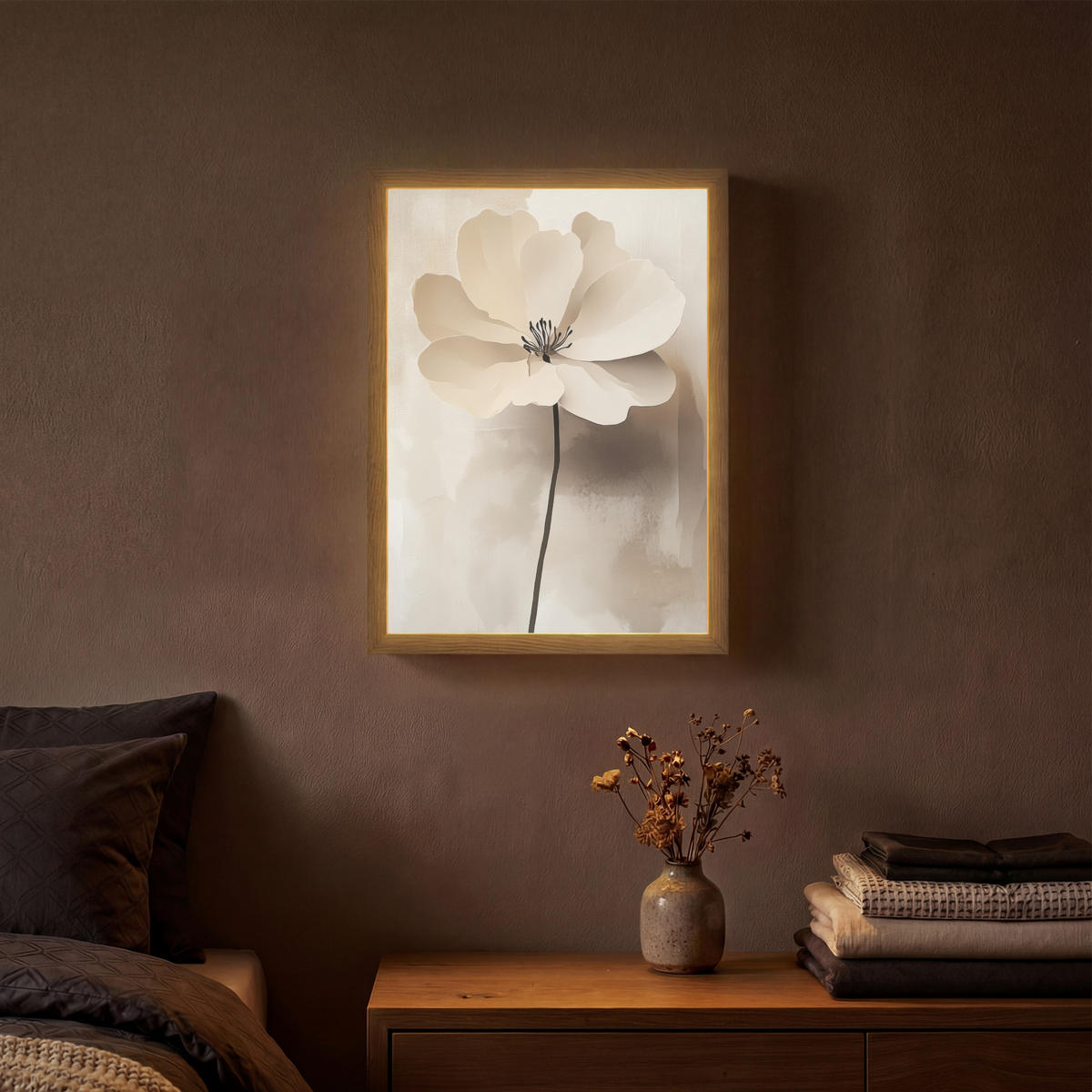NÁSTĚNNÁ LAMPA S AKUMULÁTOREM Květina - béžová - barva - stín 30x40 cm - béžová, kompozitní dřevo (30/40/8cm) - OnlyWow