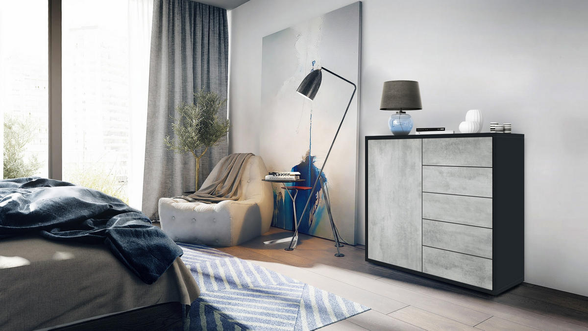 KOMMODE Ben Front in Beton Oxid Optik - Hellgrau, Holzwerkstoff (79/74/36cm) - Vladon