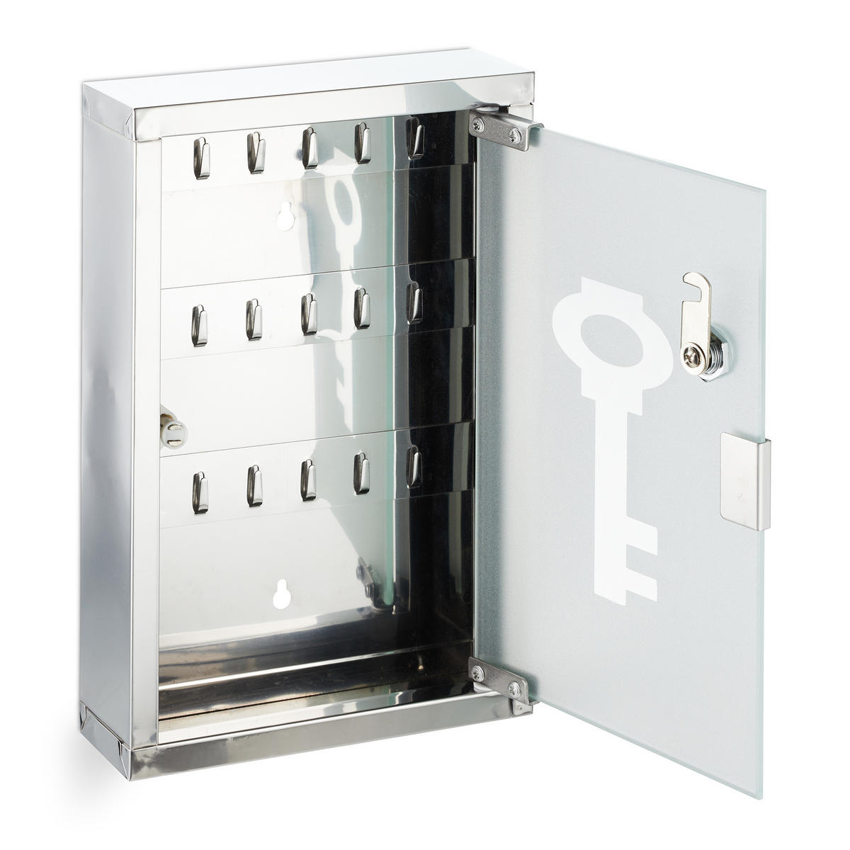 SKRINKA na kľúče - strieborná, kov/sklo (22/32/6cm) - Relaxdays