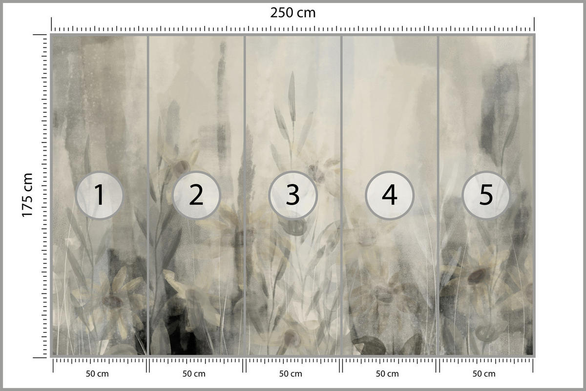 FOTOTAPETE Aquarell Blumen Blätter Abstraktion Vintage 250x175 - Beige/Grau, Papier (250/175cm) - Muralo