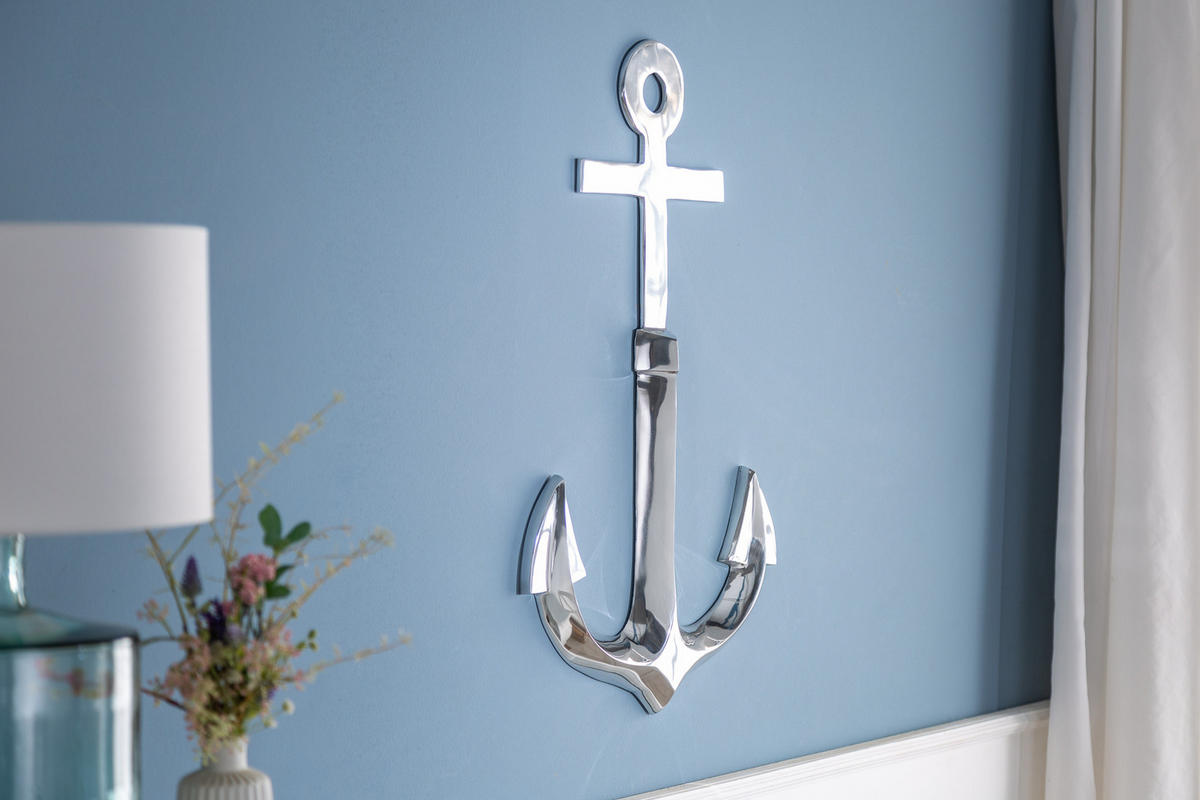WANDDEKORATION ANCHOR Metall Silber 70 cm - Silberfarben, Metall (45/70/3cm) - riess-ambiente