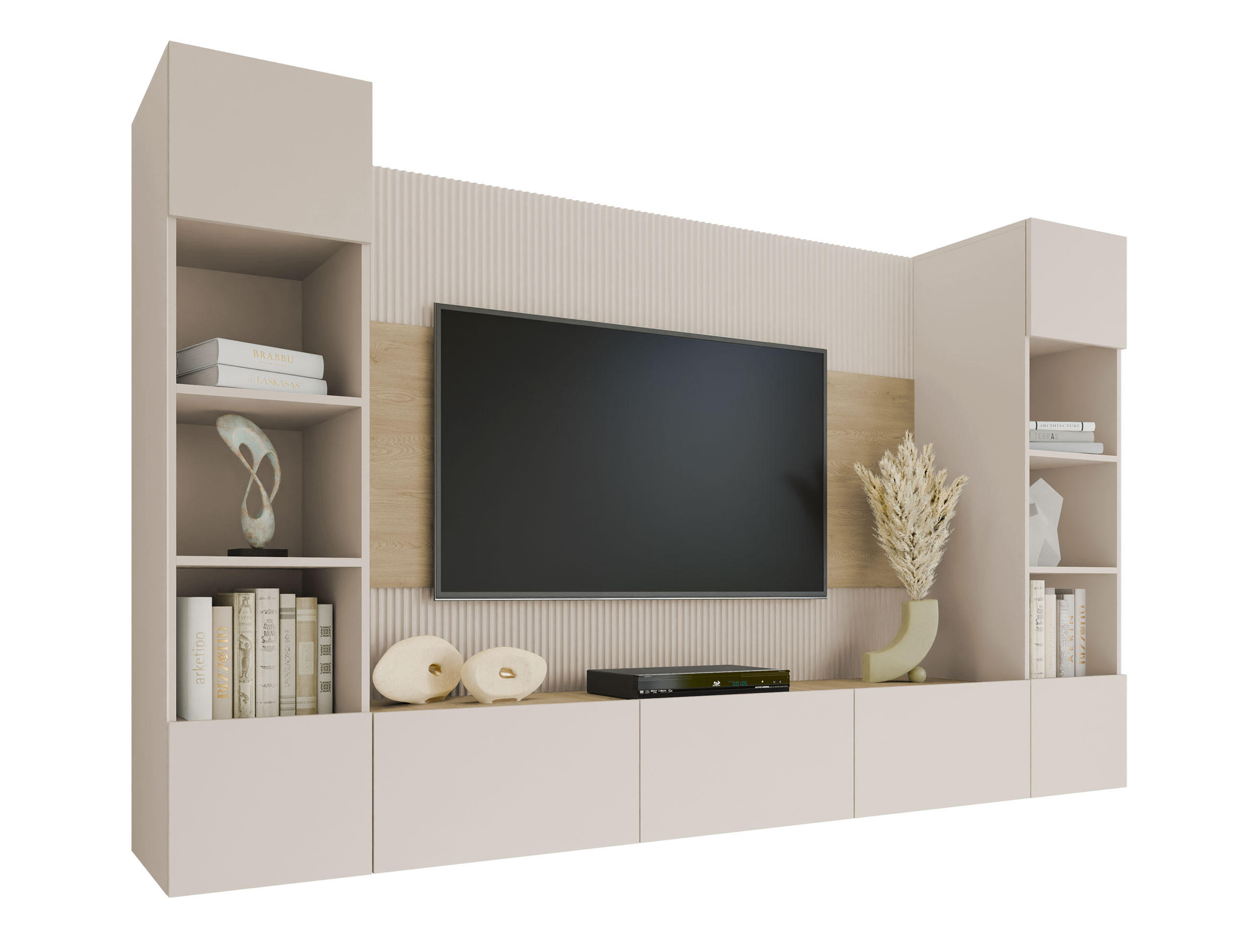 WOHNWAND Deromi I - Beige, Holzwerkstoff (260/150/38cm) - MIRJAN24