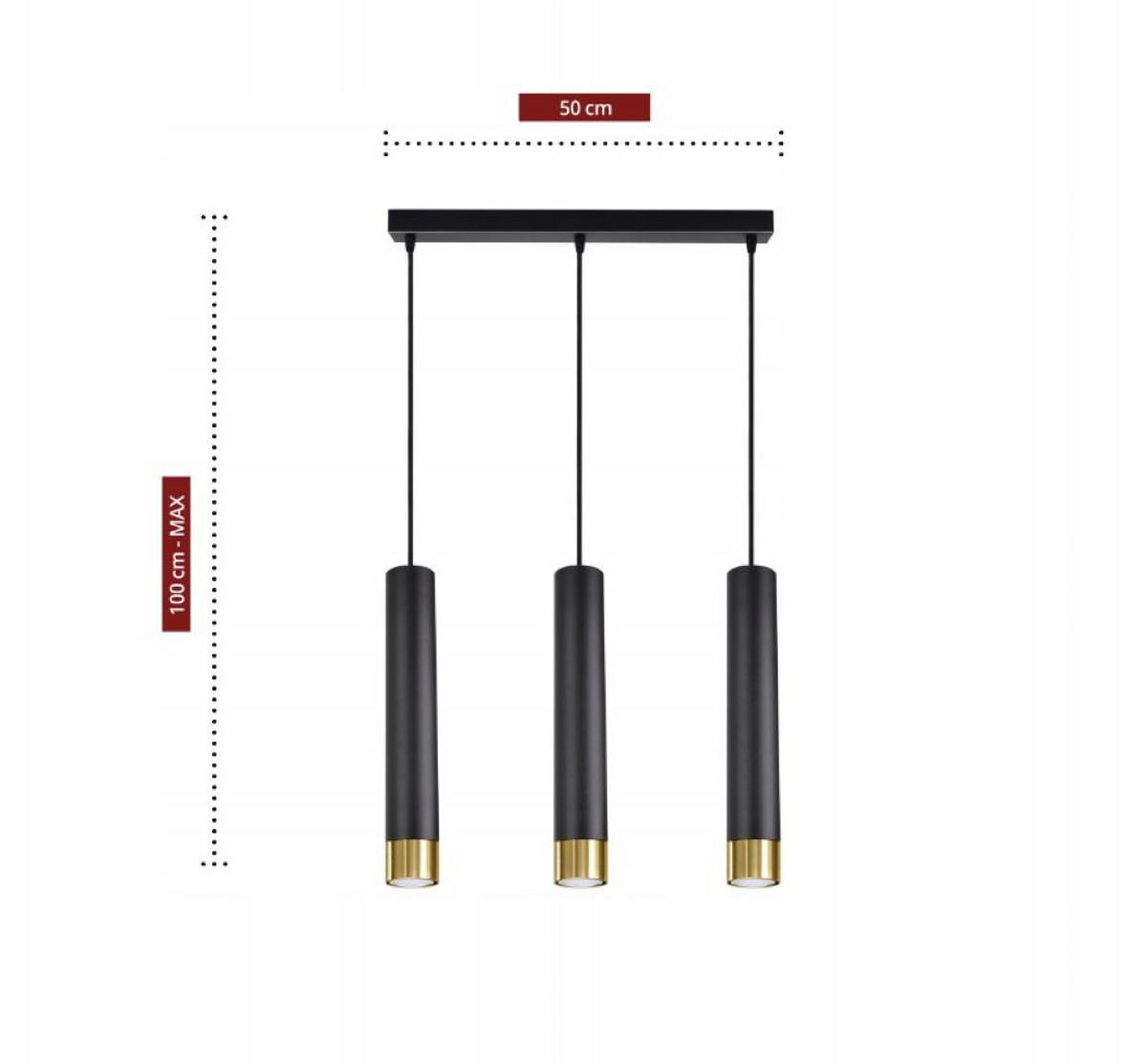 PENDELLEUCHTE Milano Tube - Goldfarben/Schwarz, Glas/Metall (6/50/100cm) - kiki design
