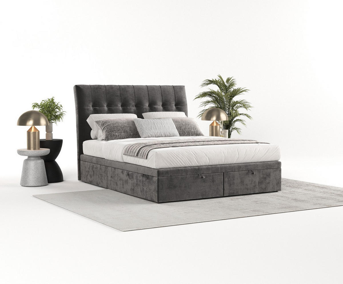 POLSTERBETT Kelsea mit Stauraum 200/200 cm Stahl im Lotta Stoff - Schwarz/Graphitfarben, Holz/Holzwerkstoff (200/200cm) - AltaBeds