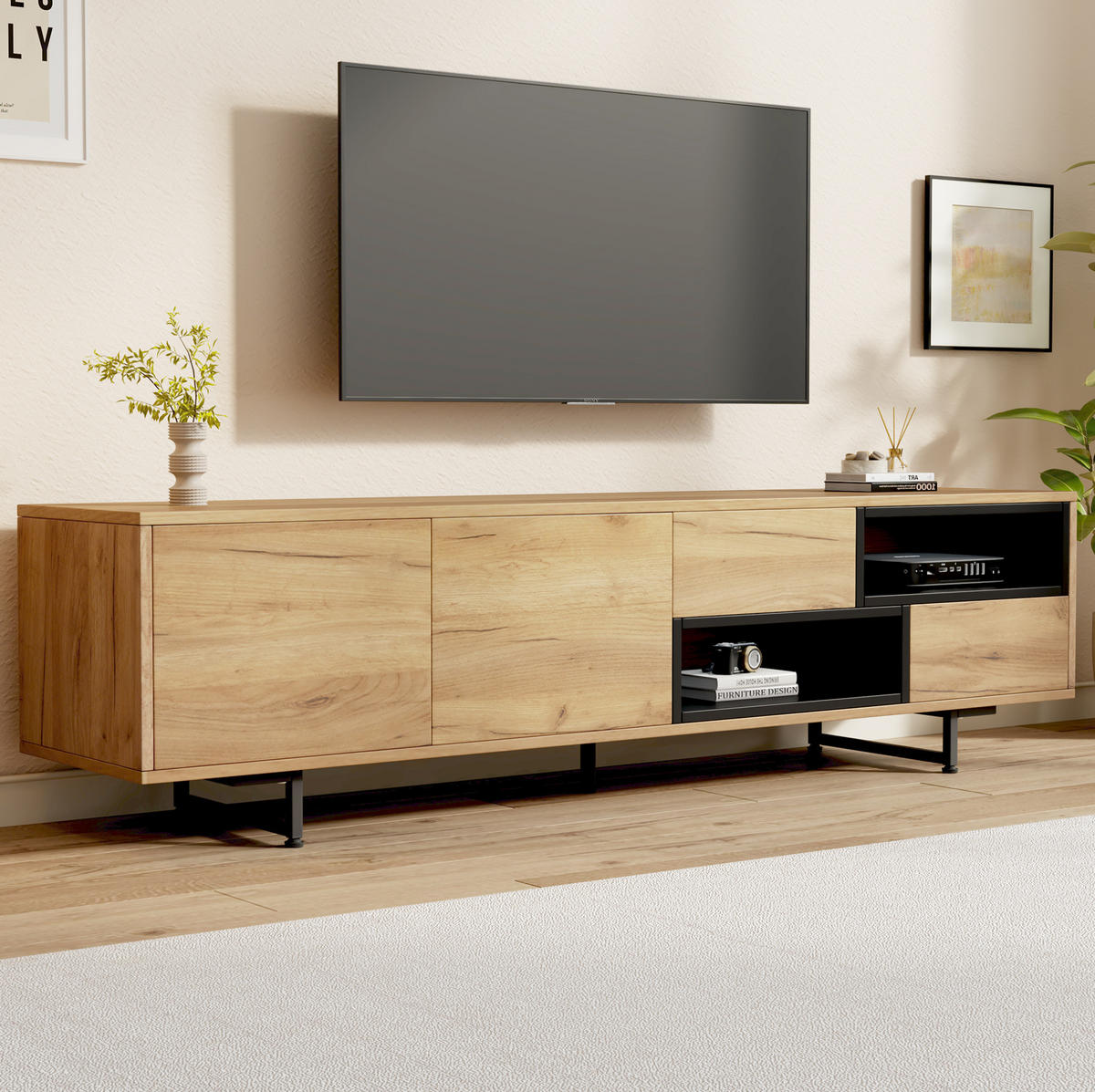 TV-ELEMENT mit 2 Türen und Schubladen 173 x 38 x 48 cm Holzoptik - Braun, Holzwerkstoff (38/48/173cm) - Beauniv