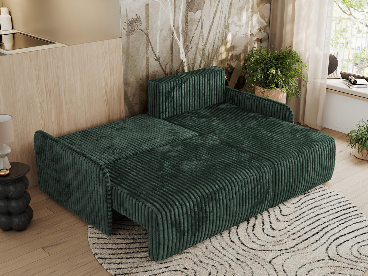 ECKSCHLAFSOFA ARPA L Grün Cord - rechts - Schwarz/Grün, Kunststoff/Textil (150/198cm) - MKS