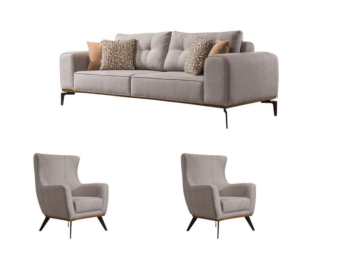 SITZGARNITUR Tubby Creme Stellvariante:2+1+1 - Grau, Holz (189/73/93cm) - Villa Möbel