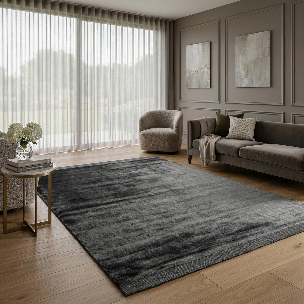 TEPPICH VISKOSE HANDGEWEBT BAMBOO 160/230 Anthrazit - Anthrazit, Naturmaterialien (160/230cm) - Consilio Concept