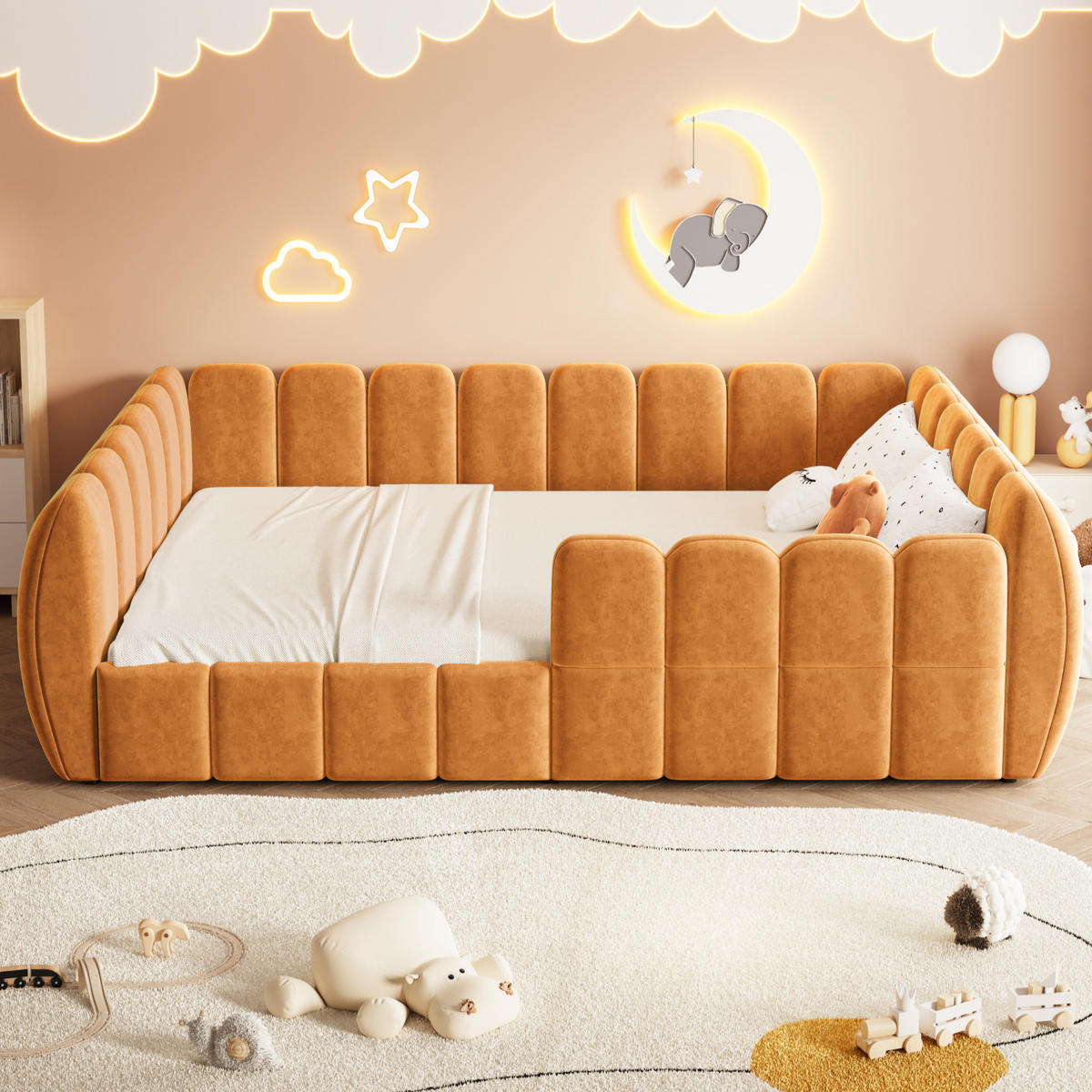 POLSTERBETT 140/200 cm in Orange mit Bettkasten - Orange, Holzwerkstoff/Textil (140/200cm) - WISHDOR