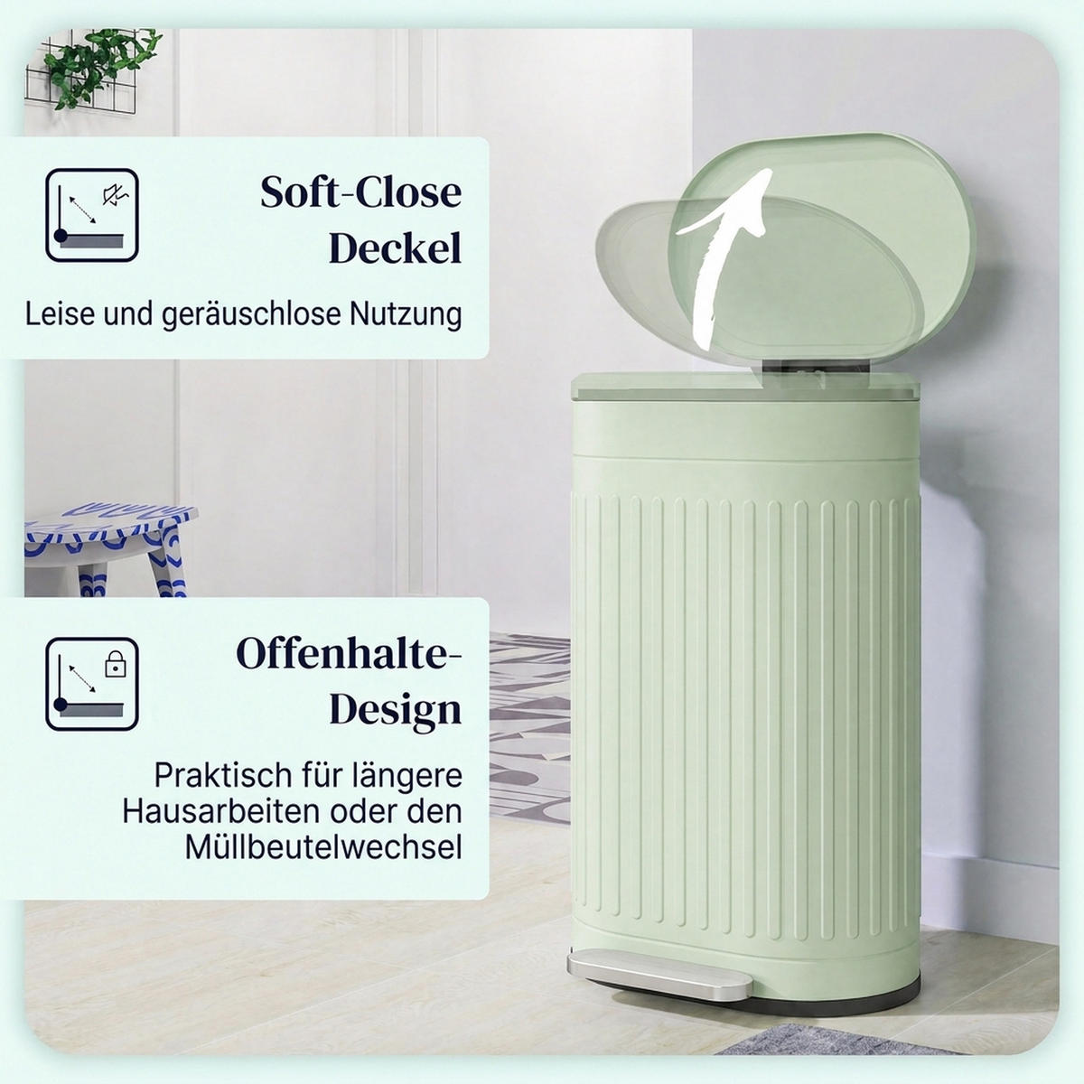 MÜLLEIMER 30l Metall Kunststoff Grün - Grün, Metall (31.2/60.8/36.5cm) - HOMCOM