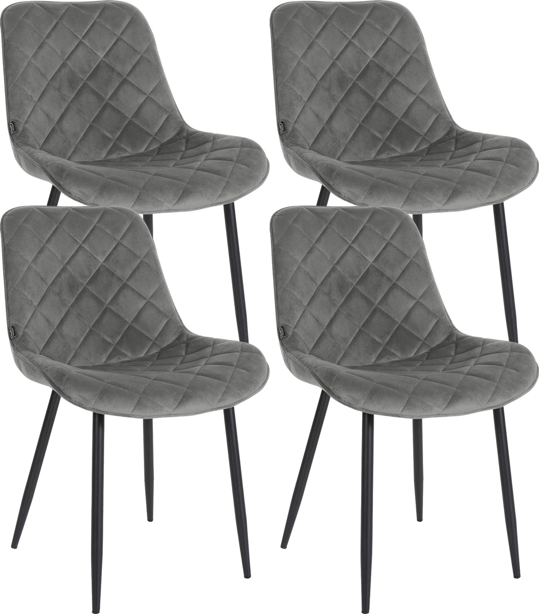 STUHL 4er Set Samt grau - Schwarz/Grau, Textil/Metall (53/82/60cm) - CLP