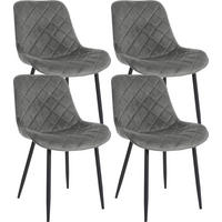 STUHL 4er Set Samt grau - Schwarz/Grau, Textil/Metall (53/82/60cm) - CLP