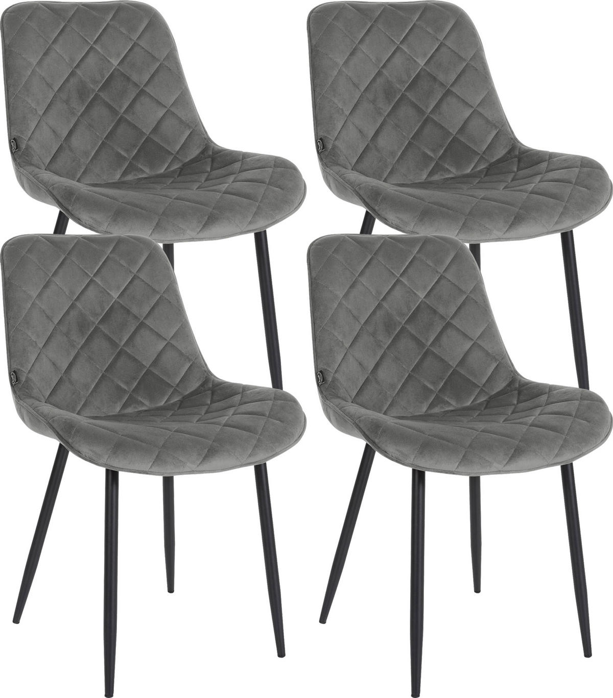 STUHL 4er Set Samt grau - Schwarz/Grau, Textil/Metall (53/82/60cm) - CLP