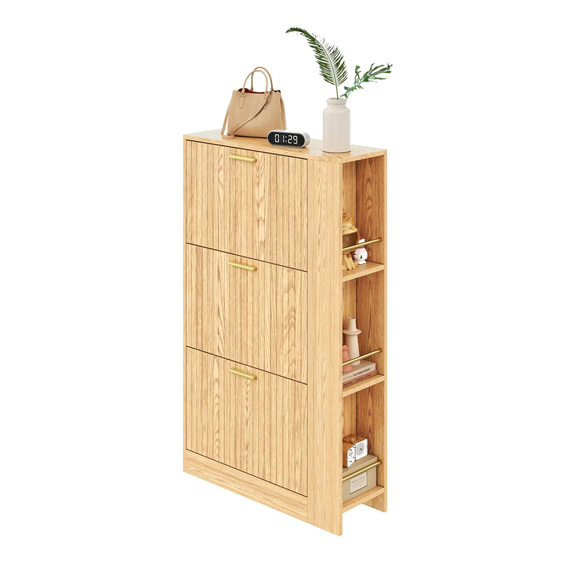 SCHUHSCHRANK 70/23,5/115 cm mit 3 Türen und offenen Fächern in Natur - Naturfarben, Holzwerkstoff (70/115/23.5cm) - BEAOK
