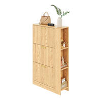SKRINKA na topánky, 70/23,5/115 cm, MDF v prírodnej farbe, 3 dvierka a otvorené priehradky - prírodná farba, kompozitné drevo (70/115/23.5cm) - BEAOK