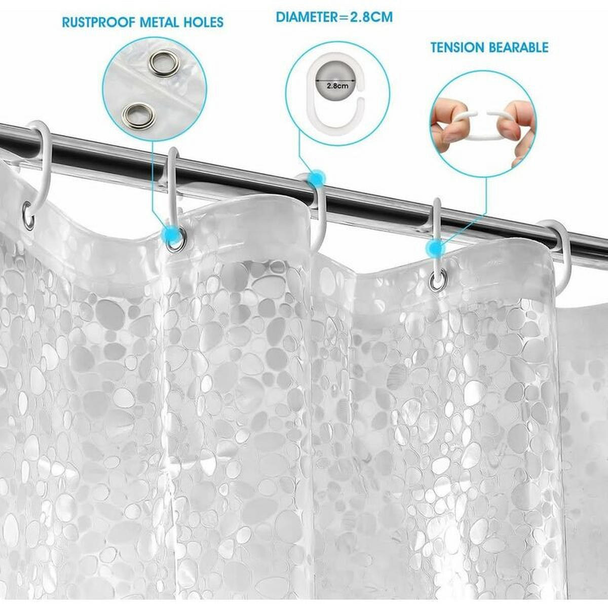 DUSCHVORHANG Weiß transparent PEVA 120 x 200 cm wasserdicht hell mit Haken - Transparent, Kunststoff (120/200cm) - MCBOSON