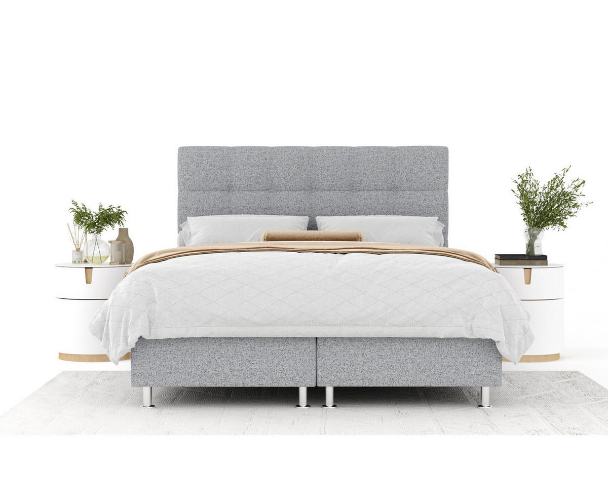 BOXSPRINGBETT Chanton Grau 200/200 cm mit Latex-Topper - Silberfarben/Grau, Holz/Holzwerkstoff (200/200cm) - Maison de Reve