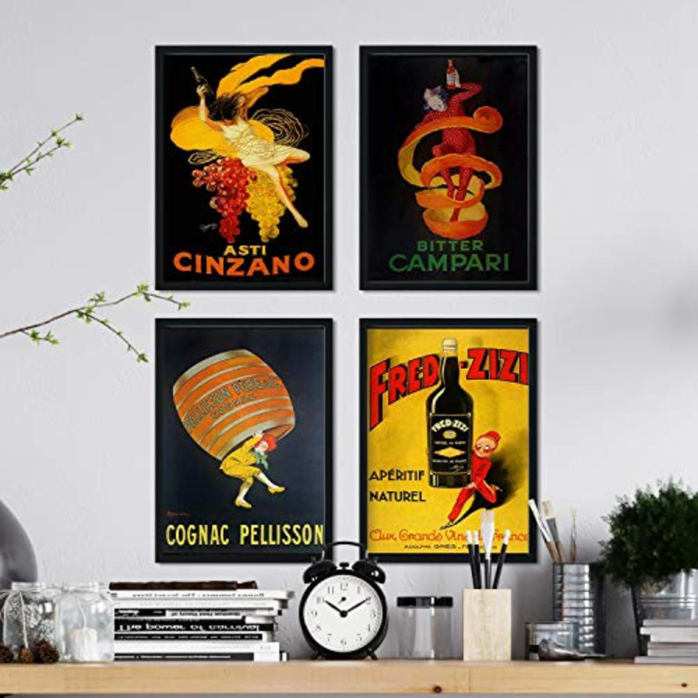 POSTER Set mit 4 Jahrgang Alkohol Plakate Campari, Cinzano, Cognac A4 Rahmenlos - Klar, Papier (29.7/3cm) - Nacnic