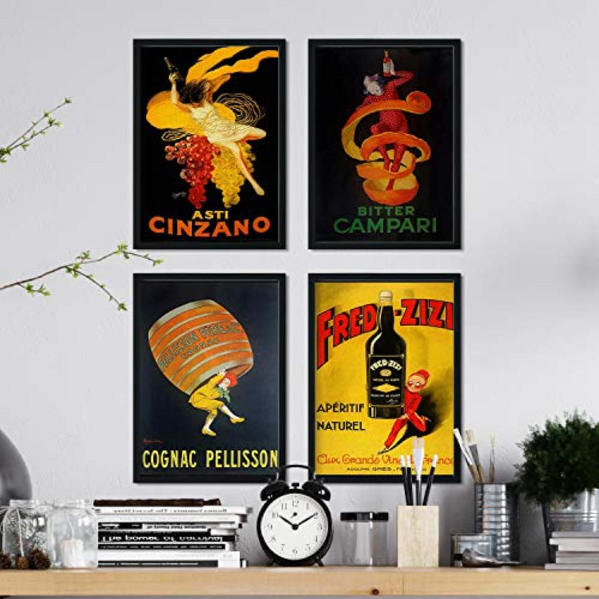 POSTER Set mit 4 Jahrgang Alkohol Plakate Campari, Cinzano, Cognac A4 Rahmenlos - Klar, Papier (29.7/3cm) - Nacnic