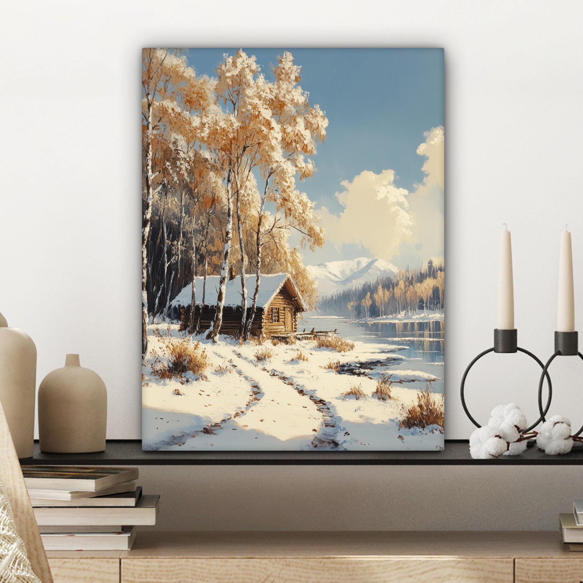 LEINWANDBILD Winter - Schnee - Zuhause - Natur 30x40 cm - Hellbraun, Textil (30/40cm) - MuchoWow