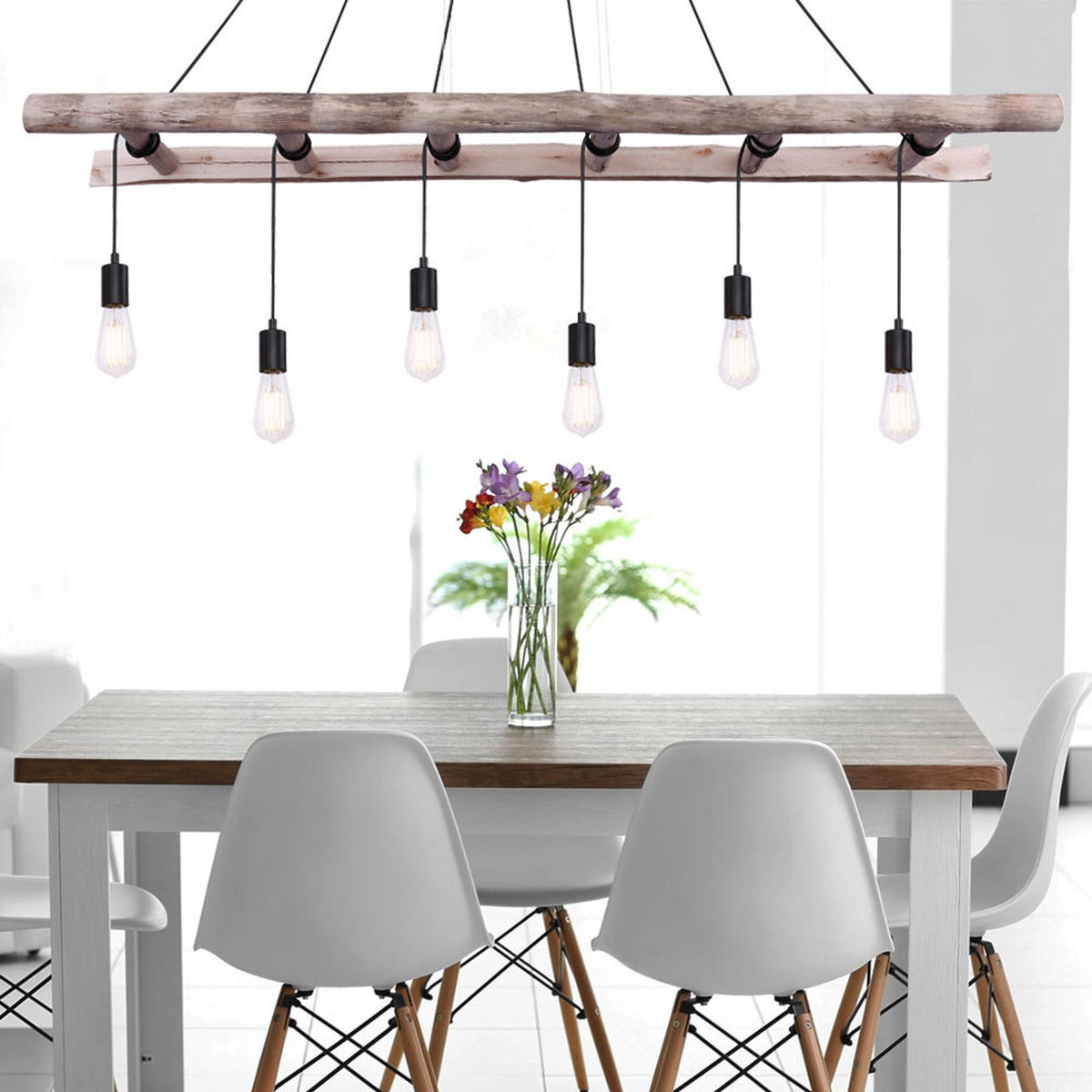 LED HÄNGELEUCHTE IRMGARD Schwarz Holz - Schwarz, Holz (160/30/192cm)