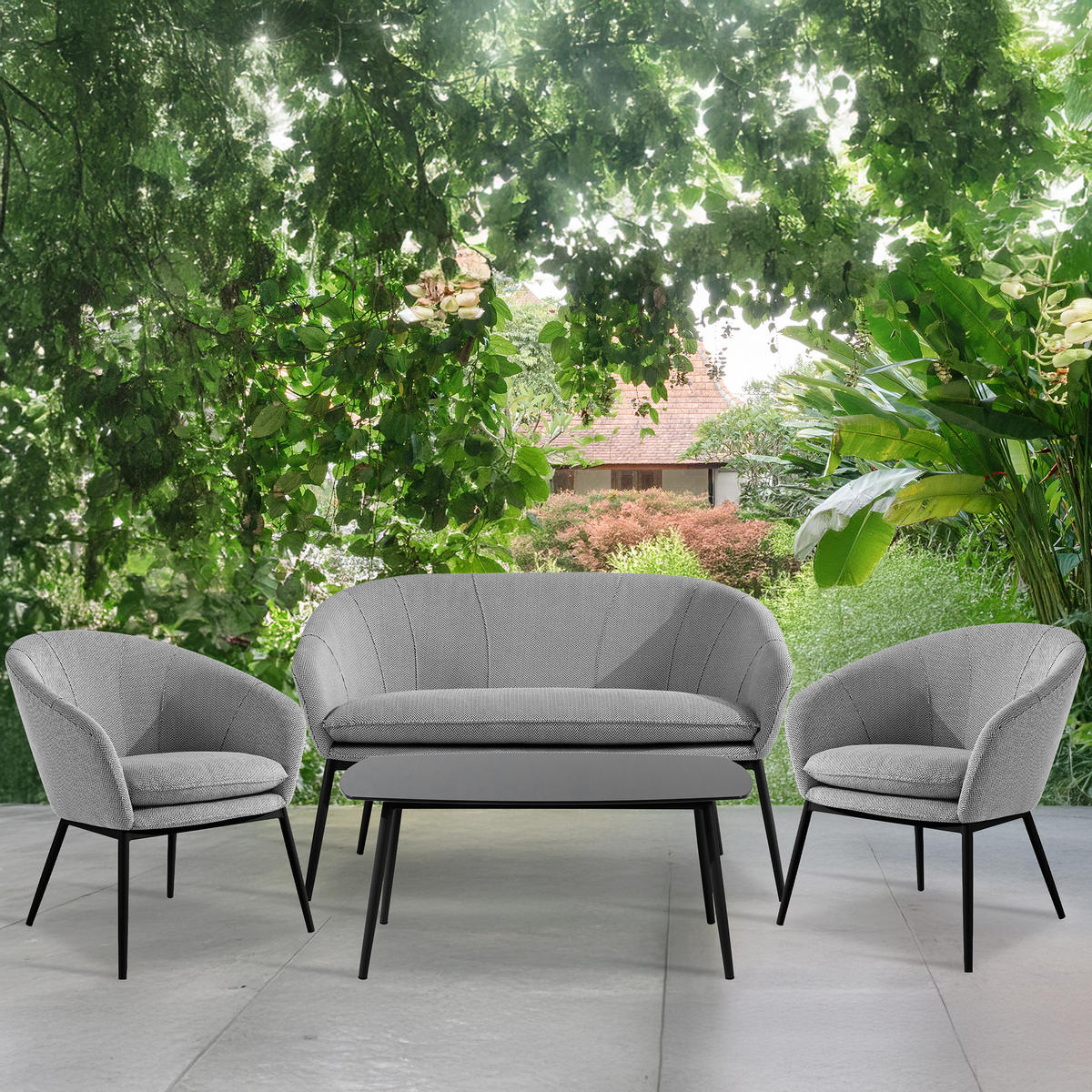 GARTENMÖBELSET SOLIS Gartenlounge-Set, weiß/schwarz - Weiß, Textil/Metall - KONSIMO®