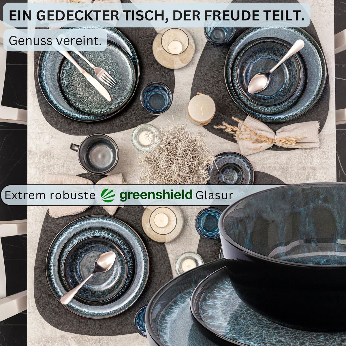 TAFELSERVICE MANILA - 18 teilig aus Steingut - Blau, Stein (33/34/46.5cm) - Sänger